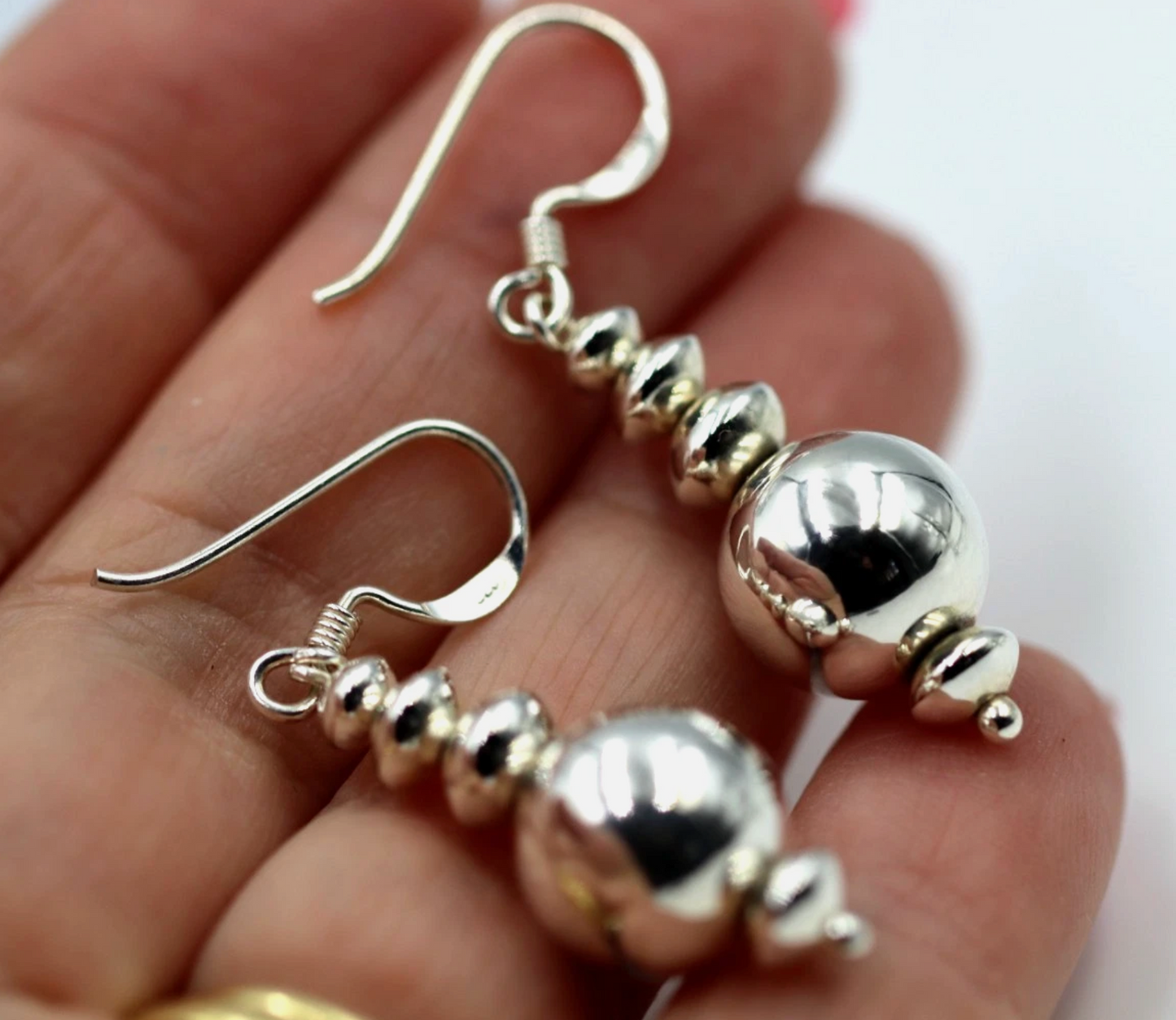 Sterling Silver 925 Fancy Ball 12mm Ball Hook Earrings