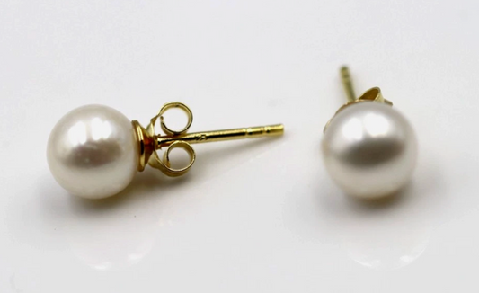 Sterling Silver 925 Gold Plated 7mm Freshwater Pearl Stud Earrings