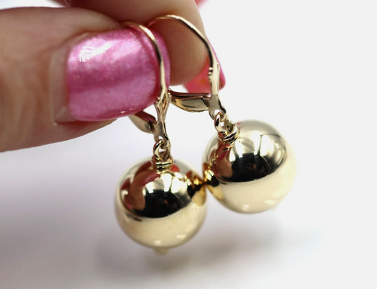 Kaedesigns Large 9ct 9K 375 Continental Hooks Yellow, Rose or White Gold 14mm Ball Earrings