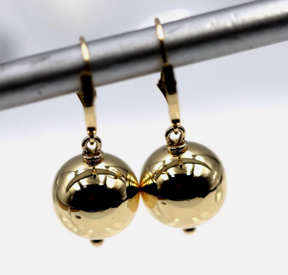 Kaedesigns Large 9ct 9K 375 Continental Hooks Yellow, Rose or White Gold 14mm Ball Earrings