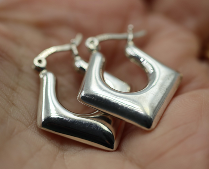 Sterling Silver 925 Diamond Shape Puffy Dangle Hoop Earrings