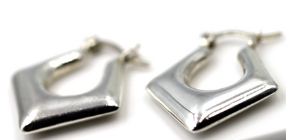 Sterling Silver 925 Diamond Shape Puffy Dangle Hoop Earrings