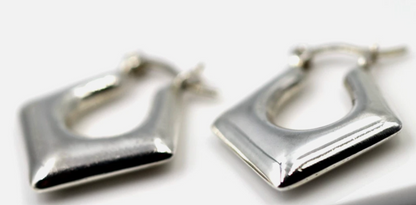 Sterling Silver 925 Diamond Shape Puffy Dangle Hoop Earrings