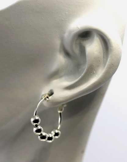 Genuine Sterling Silver 925 Small 17mm Hoop 5 Balls Hoop Earrings