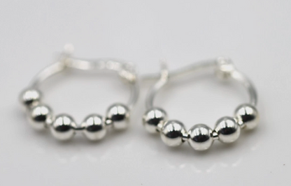 Genuine Sterling Silver 925 Small 17mm Hoop 5 Balls Hoop Earrings