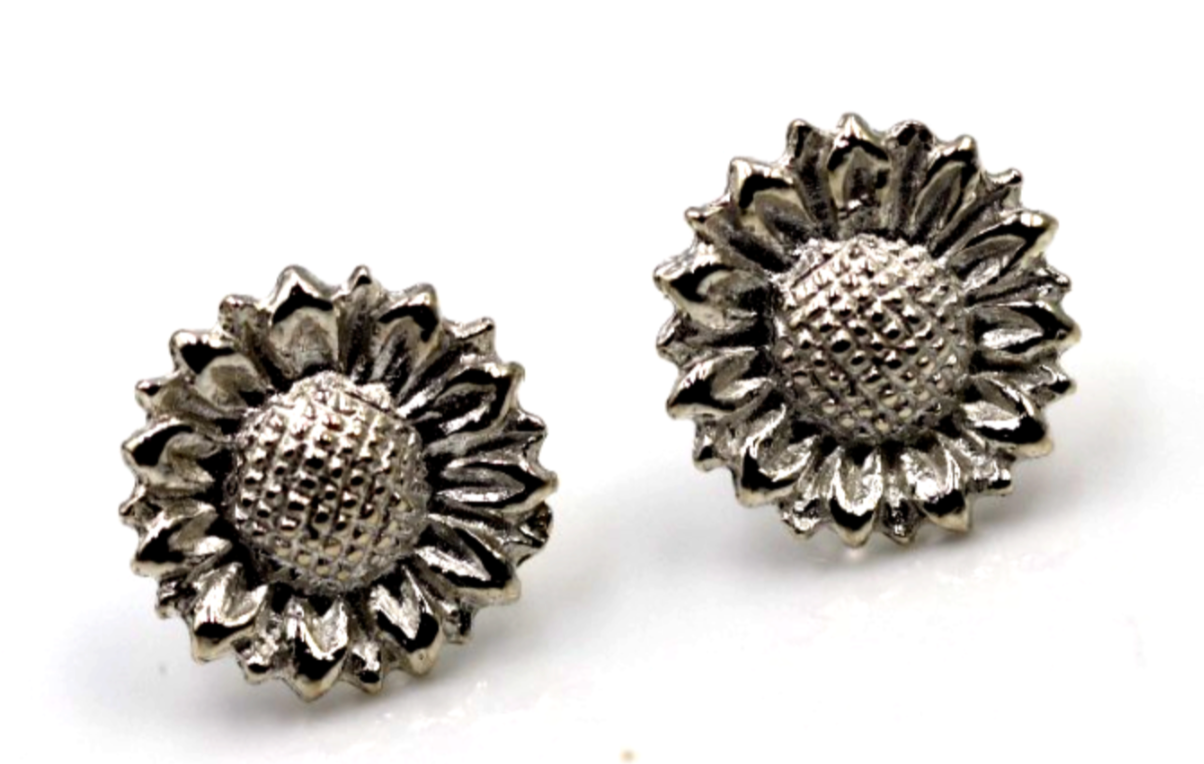 Genuine New Sterling Silver 925 Sunflower Stud Earrings