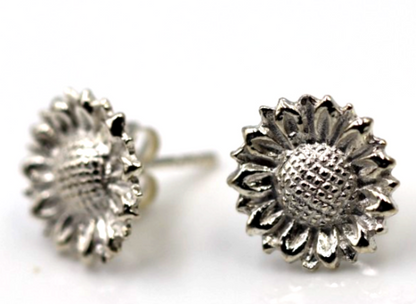 Genuine New Sterling Silver 925 Sunflower Stud Earrings
