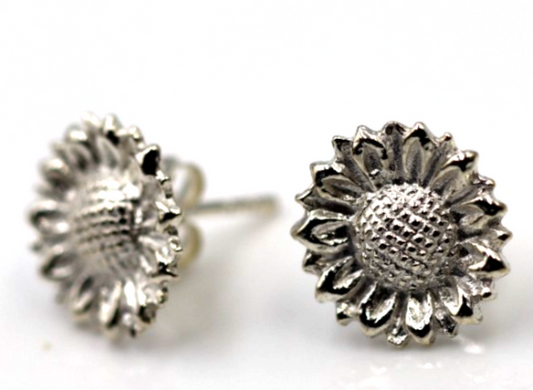 Genuine New Sterling Silver 925 Sunflower Stud Earrings