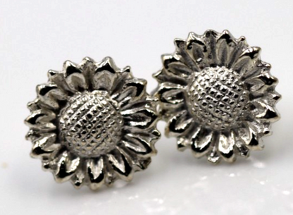 Genuine New Sterling Silver 925 Sunflower Stud Earrings