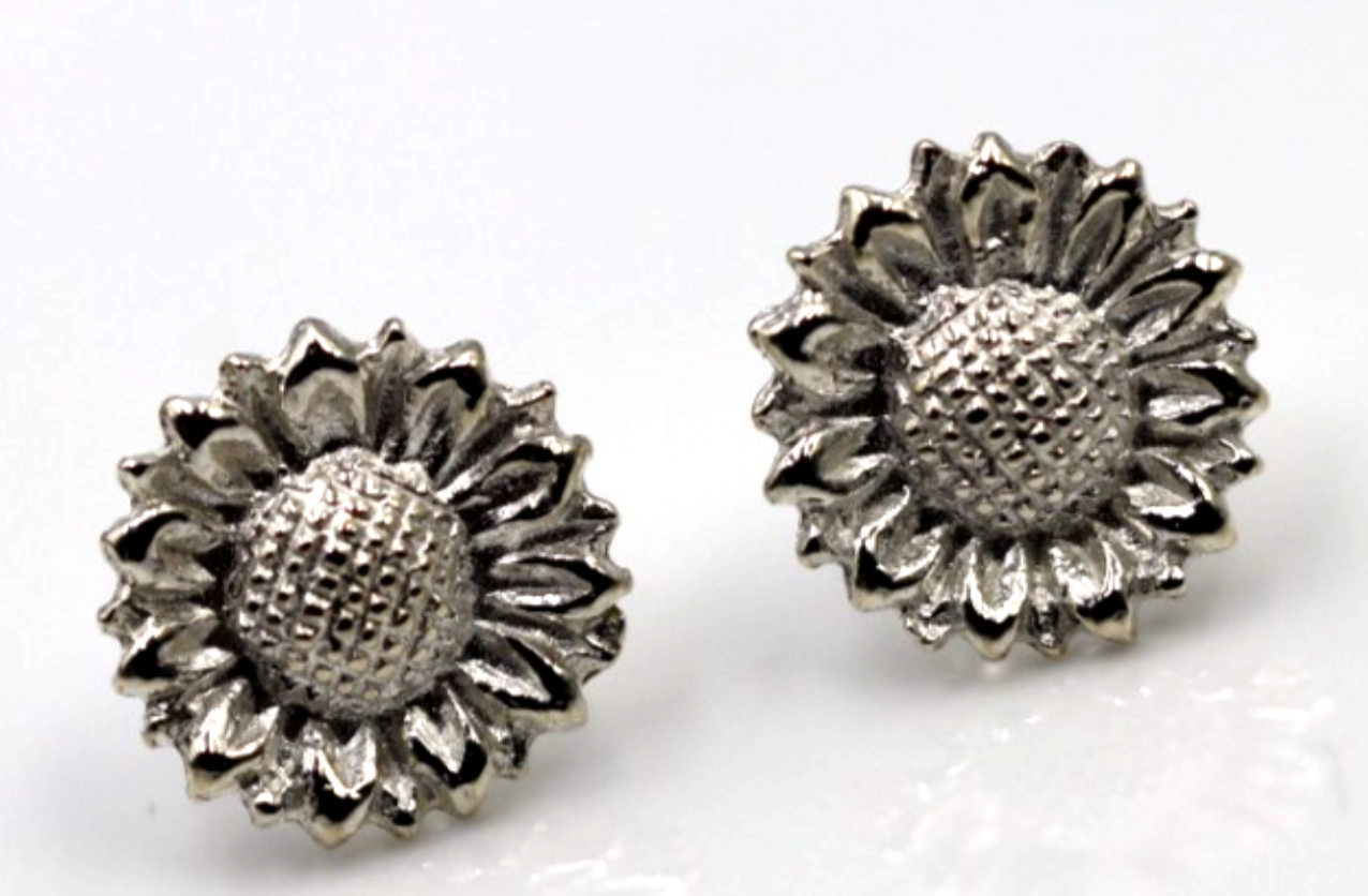 Genuine New Sterling Silver 925 Sunflower Stud Earrings