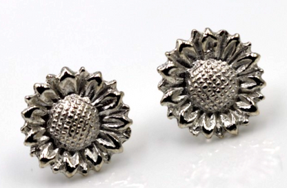 Genuine New Sterling Silver 925 Sunflower Stud Earrings