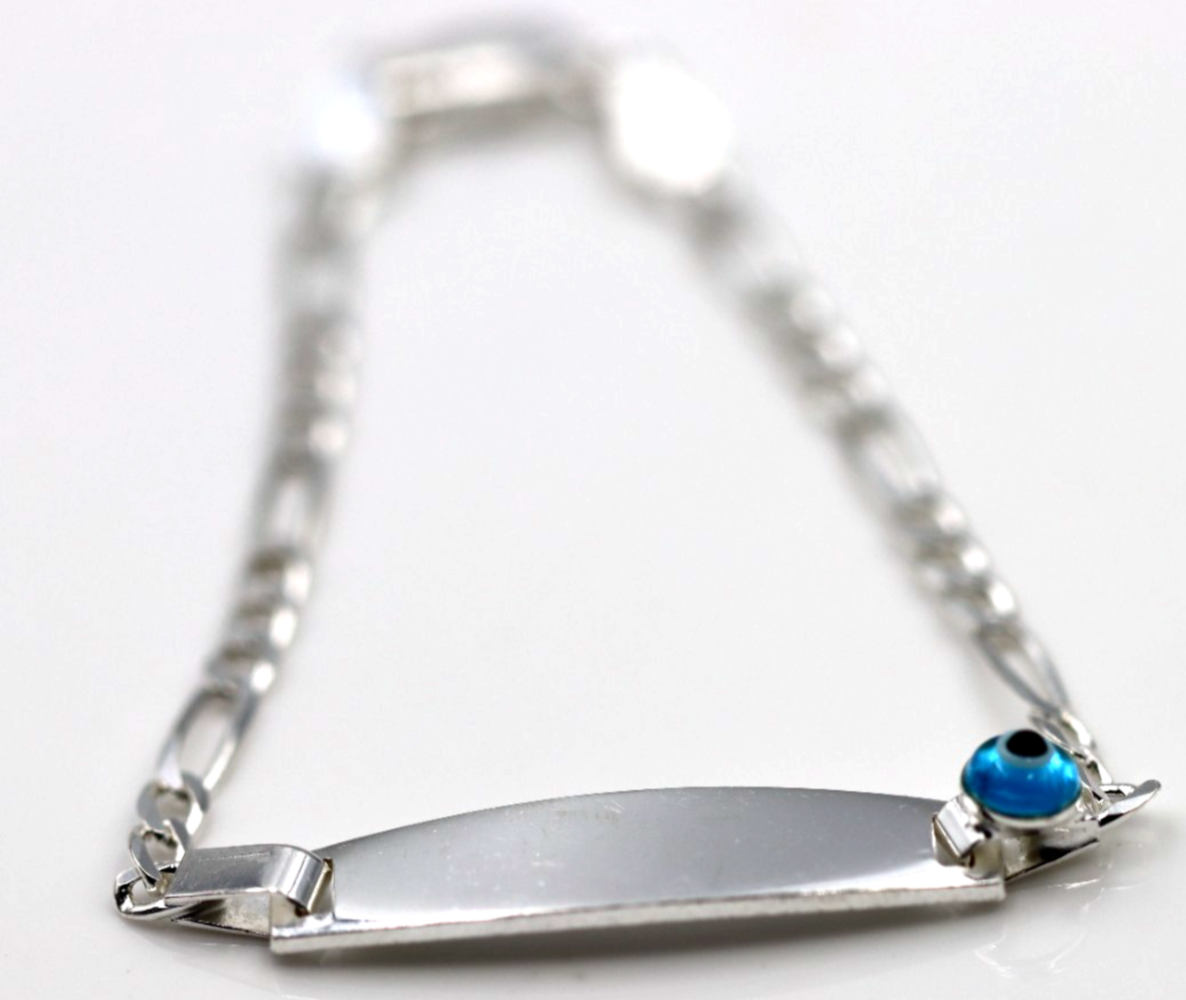 Genuine 925 Sterling Silver Mati ID Engrave-able Figaro Bracelet 17cm