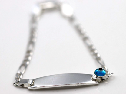 Genuine 925 Sterling Silver Mati ID Engrave-able Figaro Bracelet 17cm