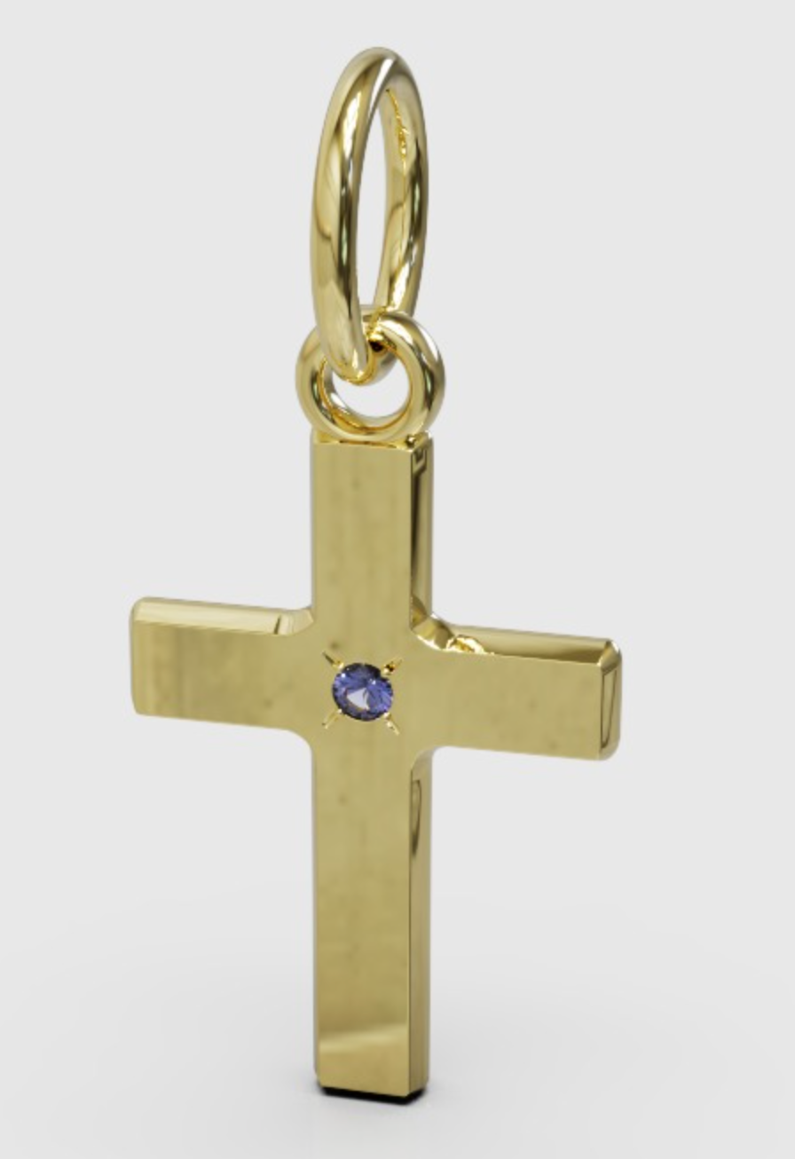 Genuine 9ct 9k Rose Gold Small Sapphire Cross Tiny Pendant / Charm