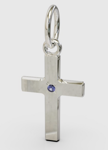 Genuine 9ct 9k Rose Gold Small Sapphire Cross Tiny Pendant / Charm