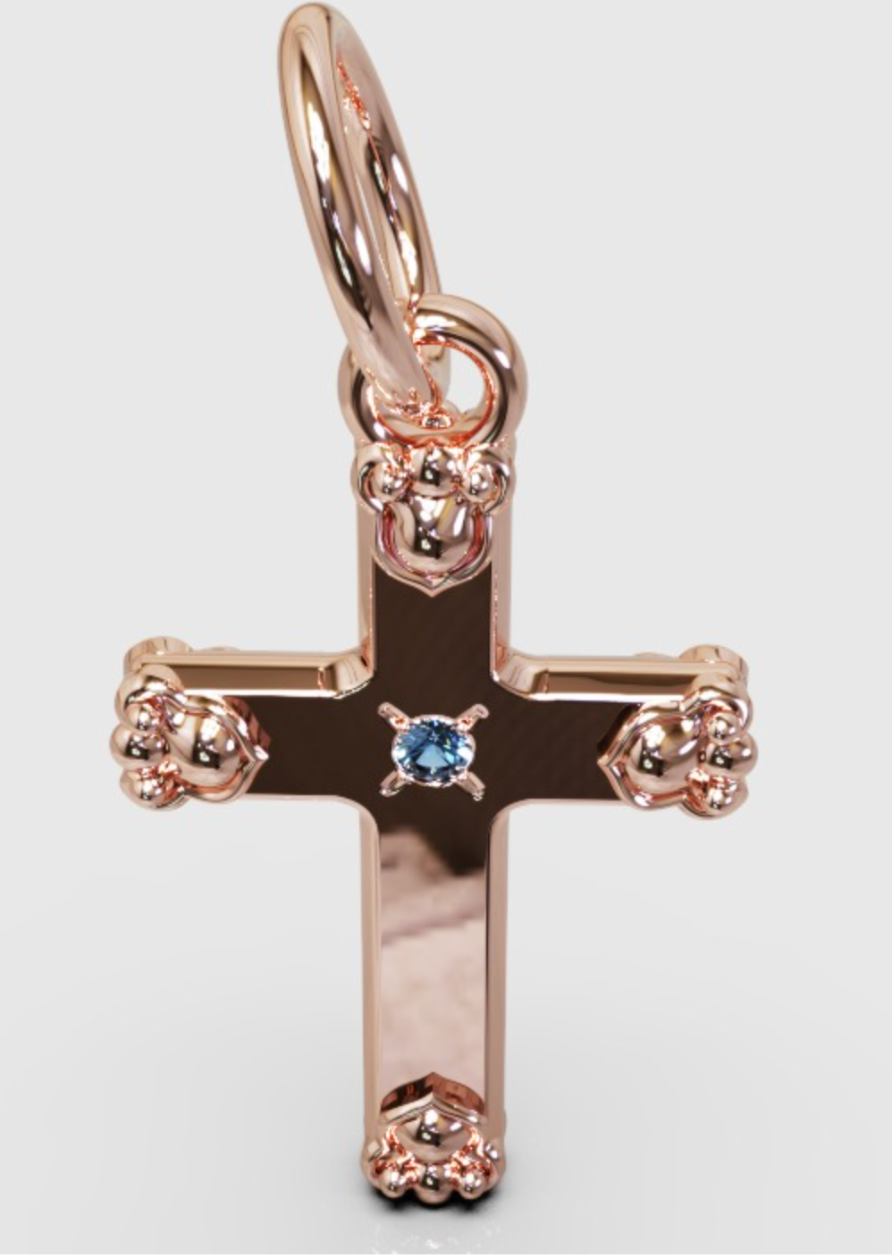 Genuine 9ct 9k Yellow, Rose or White Gold Small Blue Topaz Fancy Cross Tiny Pendant / Charm