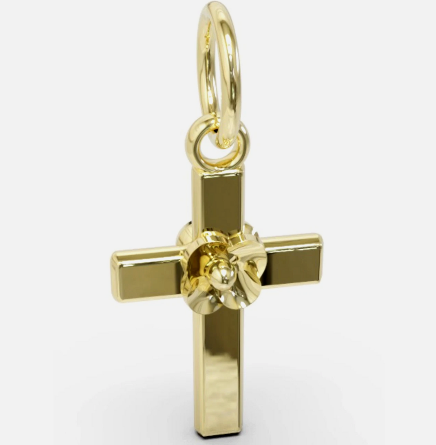 Genuine 9ct 9k Yellow, Rose or White Gold Small Fancy Rose Flower Cross Tiny Small Pendant / Charm