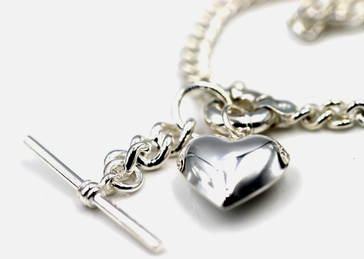 Heavy Sterling Silver 925 60cm Curb Kerb Chain Necklace 5.3mm + T-Bar + Heart