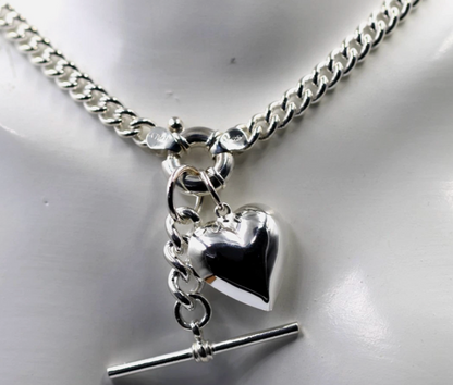 Heavy Sterling Silver 925 60cm Curb Kerb Chain Necklace 5.3mm + T-Bar + Heart