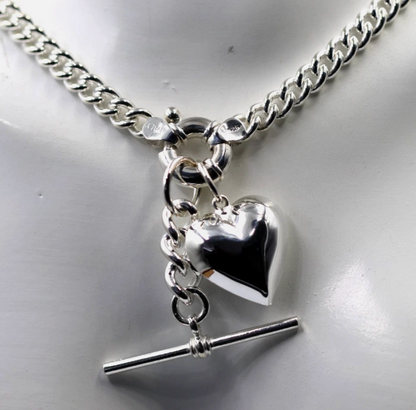 Heavy Sterling Silver 925 60cm Curb Kerb Chain Necklace 5.3mm + T-Bar + Heart