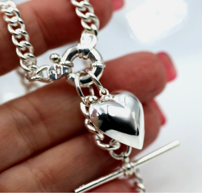 Heavy Sterling Silver 925 60cm Curb Kerb Chain Necklace 5.3mm + T-Bar + Heart