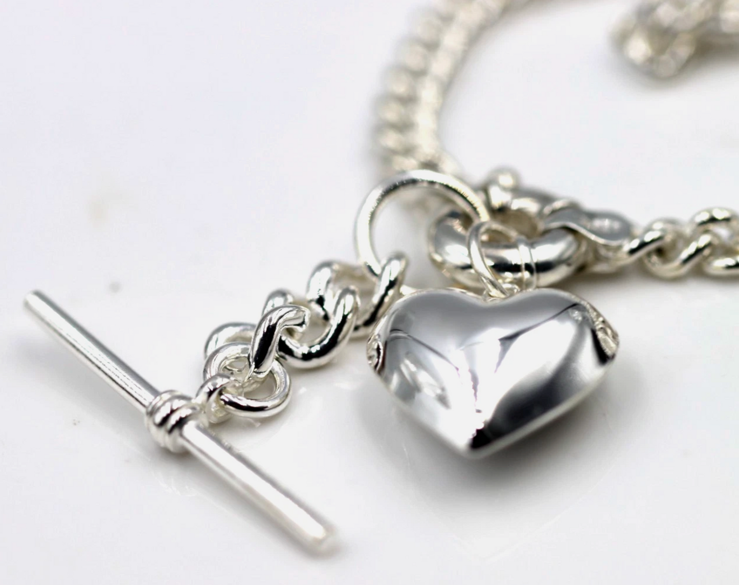 Heavy Sterling Silver 925 60cm Curb Kerb Chain Necklace 5.3mm + T-Bar + Heart