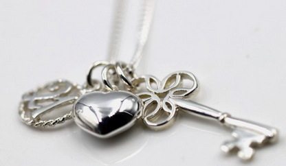 Genuine Sterling Silver 925 21st, Bubble Heart, Key Pendant Charm 45cm Necklace