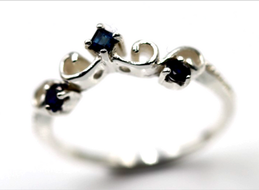 Size P OR R Genuine Sterling Silver 925 Blue Sapphire Delicate Scroll Ring
