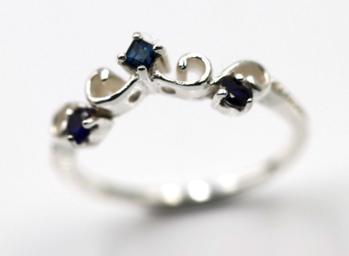 Size P OR R Genuine Sterling Silver 925 Blue Sapphire Delicate Scroll Ring