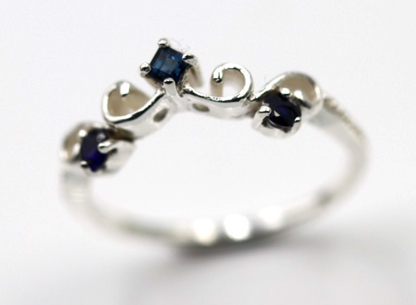 Size P OR R Genuine Sterling Silver 925 Blue Sapphire Delicate Scroll Ring