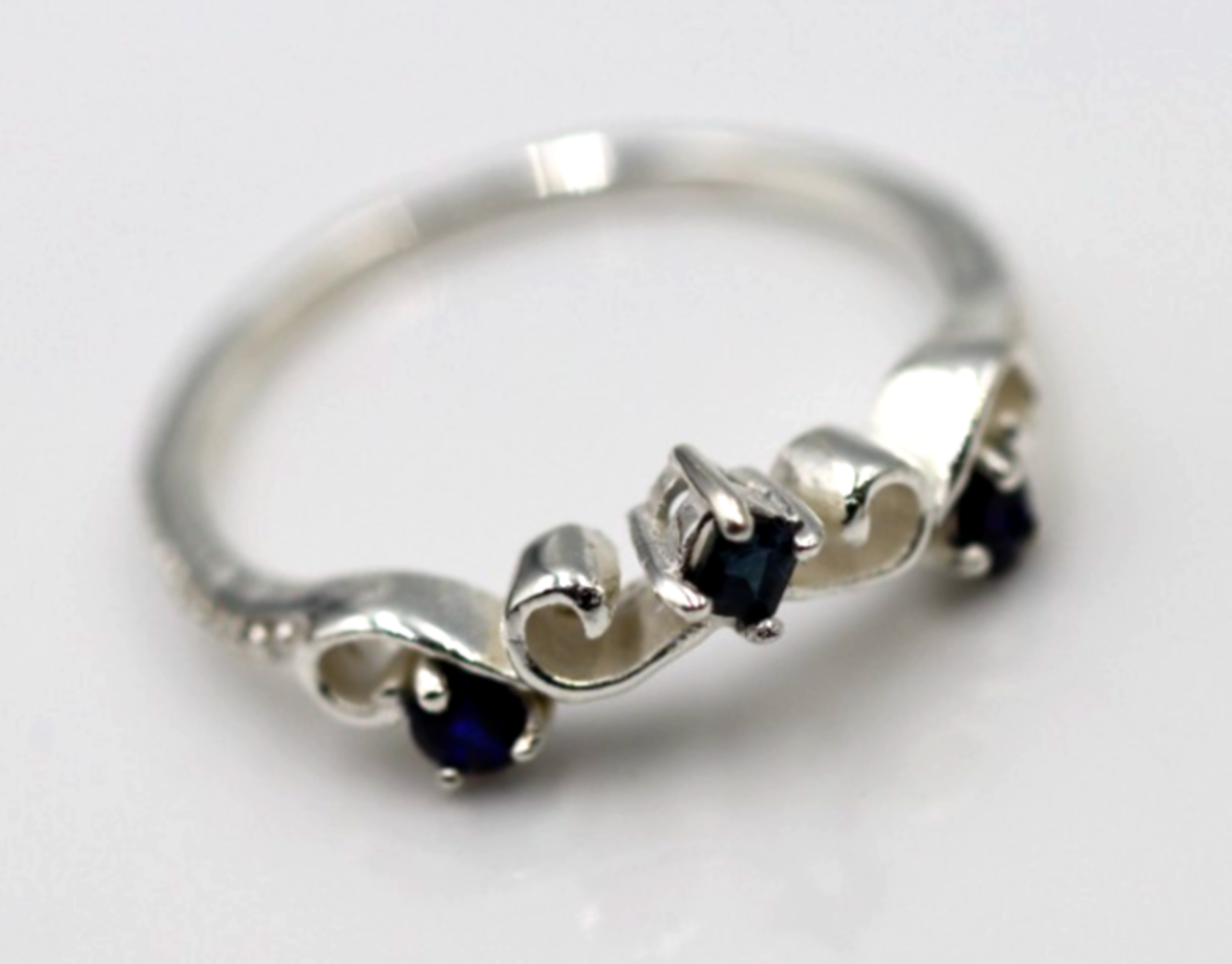 Size P OR R Genuine Sterling Silver 925 Blue Sapphire Delicate Scroll Ring
