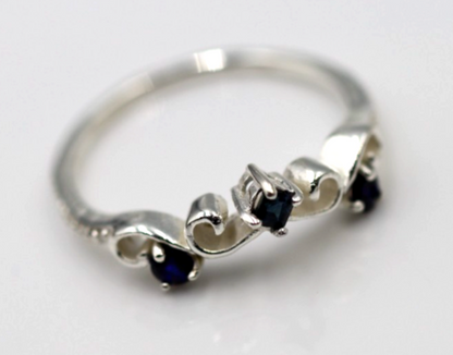 Size P OR R Genuine Sterling Silver 925 Blue Sapphire Delicate Scroll Ring