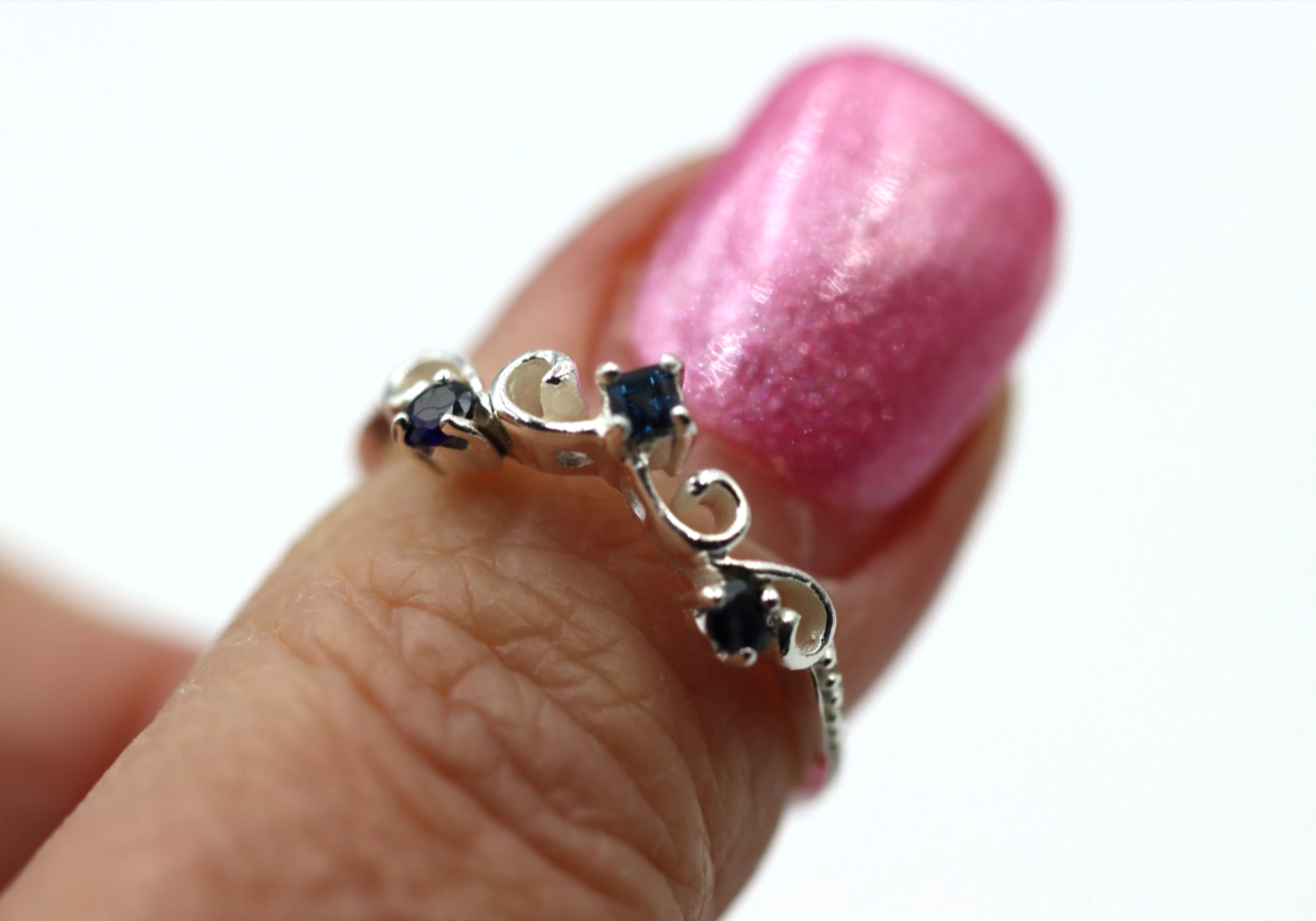 Size P OR R Genuine Sterling Silver 925 Blue Sapphire Delicate Scroll Ring