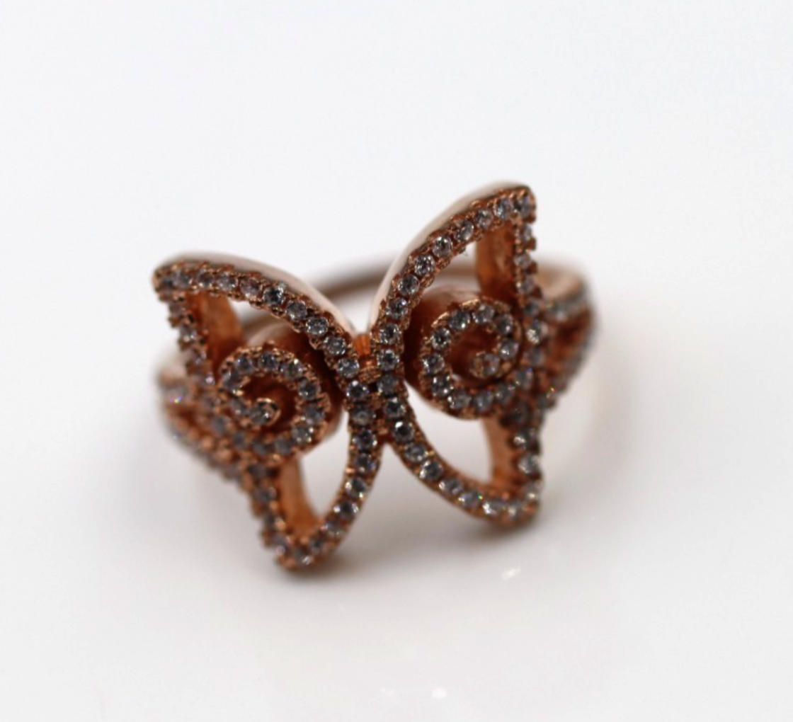 Size O Genuine Sterling Silver Rose Gold Plated 925 Butterfly Ring