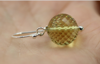 Sterling Silver 925 Natural Lemon Quartz Briolette Ball Hook Earrings