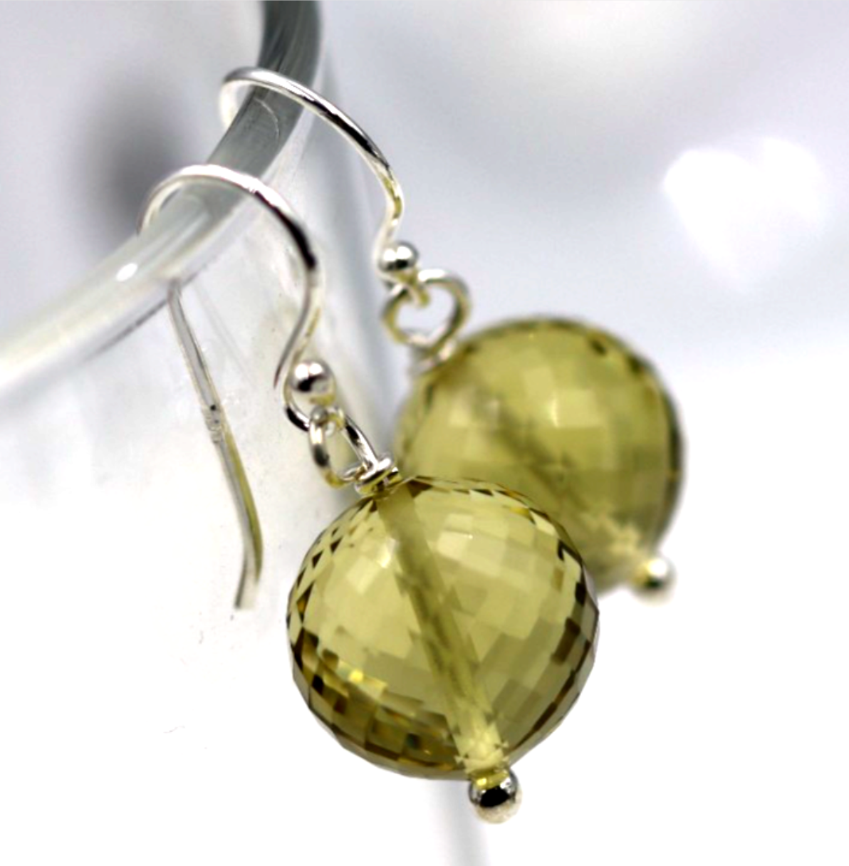 Sterling Silver 925 Natural Lemon Quartz Briolette Ball Hook Earrings