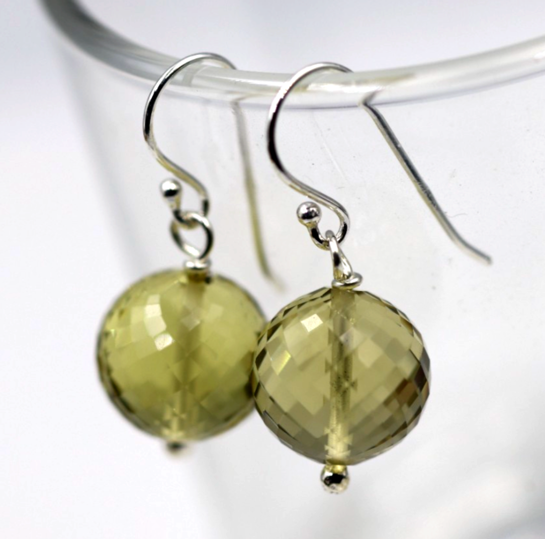 Sterling Silver 925 Natural Lemon Quartz Briolette Ball Hook Earrings