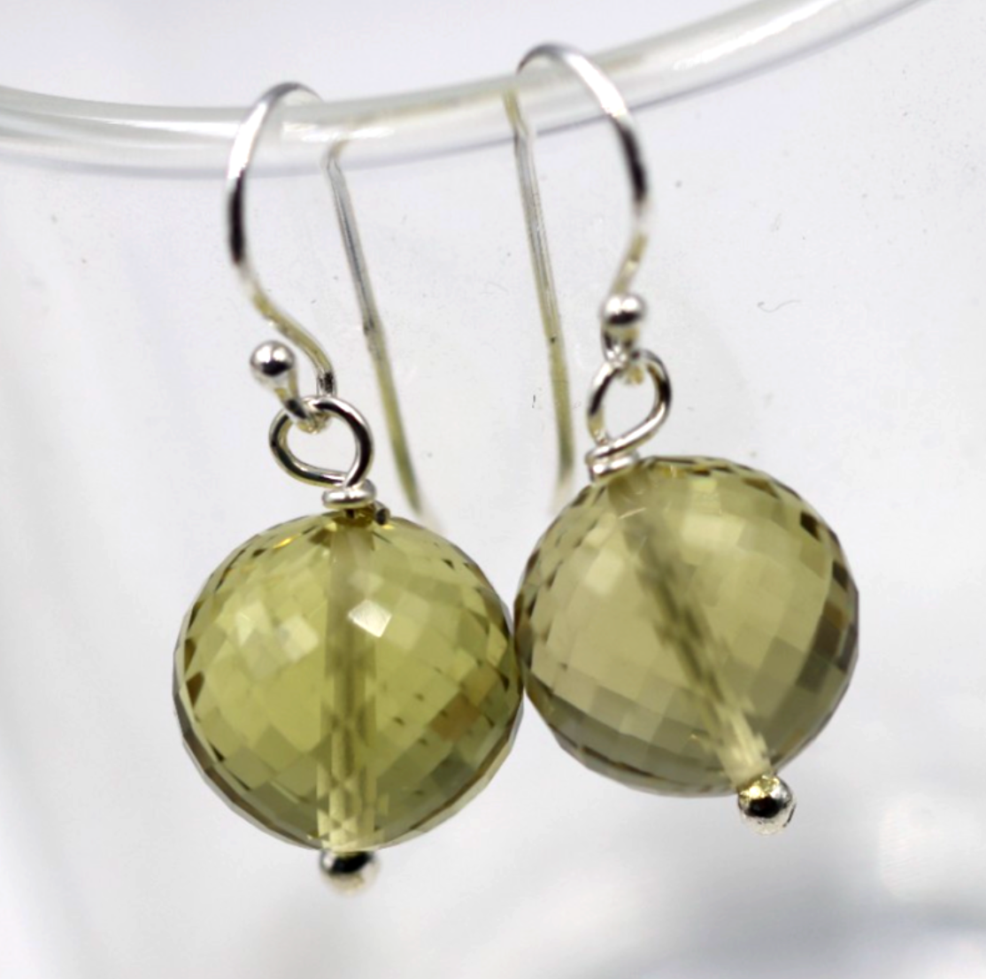 Sterling Silver 925 Natural Lemon Quartz Briolette Ball Hook Earrings