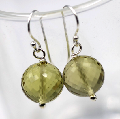 Sterling Silver 925 Natural Lemon Quartz Briolette Ball Hook Earrings