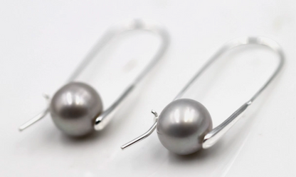 Sterling Silver 925 Freshwater Grey 9mm Pearl Drop Large Hook Earrings