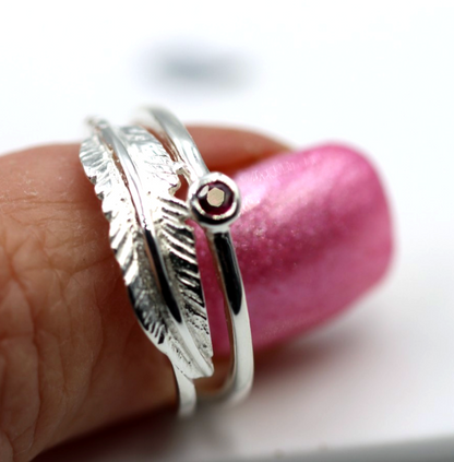 Genuine Size R Sterling Silver 925 Feather Ruby Ring