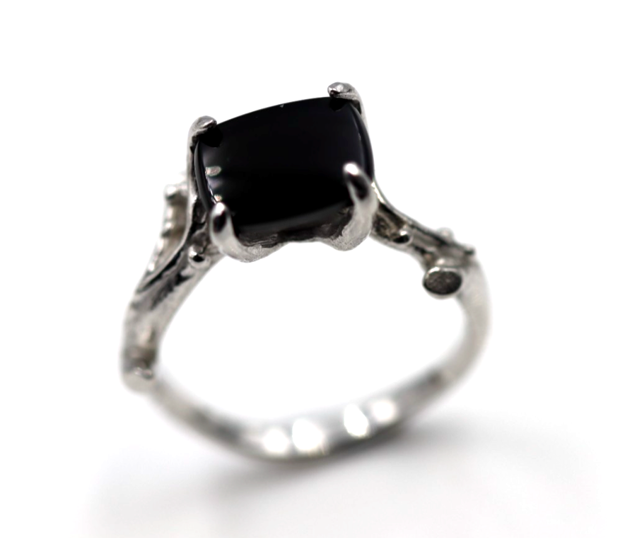 Genuine Size P Sterling Silver 925 Black Onyx Vine, Thorn Ring