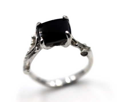 Genuine Size P Sterling Silver 925 Black Onyx Vine, Thorn Ring