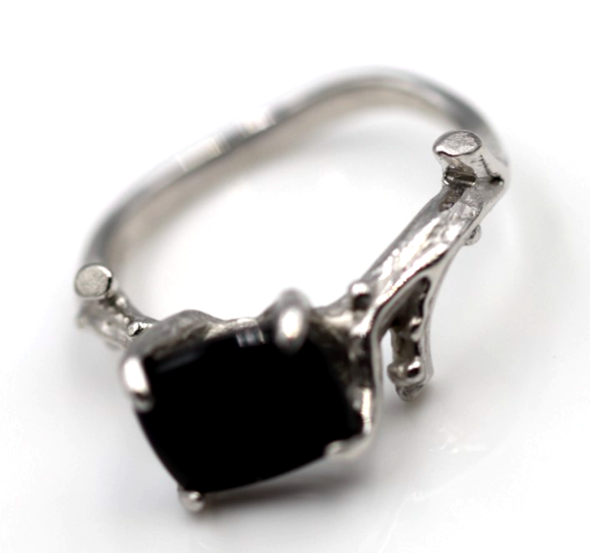 Genuine Size P Sterling Silver 925 Black Onyx Vine, Thorn Ring
