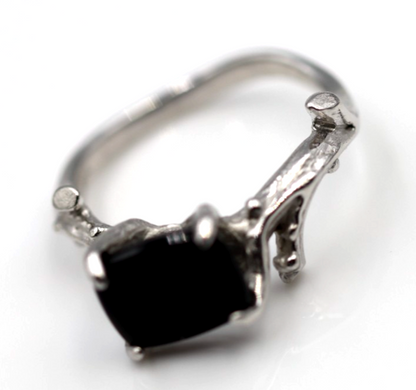 Genuine Size P Sterling Silver 925 Black Onyx Vine, Thorn Ring