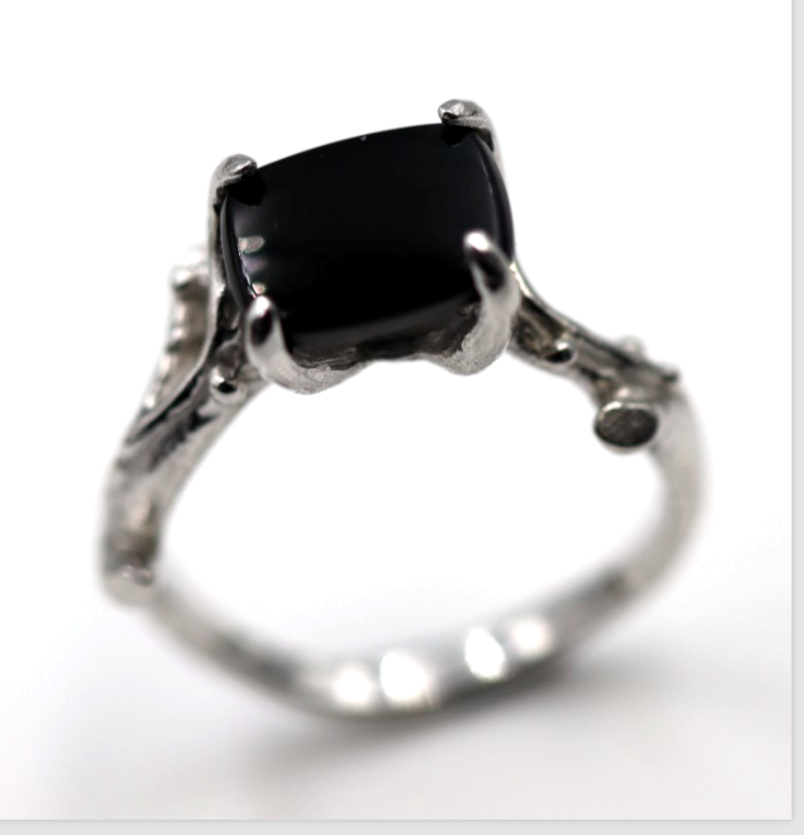 Genuine Size P Sterling Silver 925 Black Onyx Vine, Thorn Ring