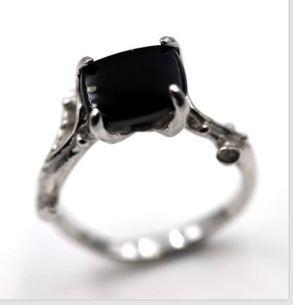 Genuine Size P Sterling Silver 925 Black Onyx Vine, Thorn Ring