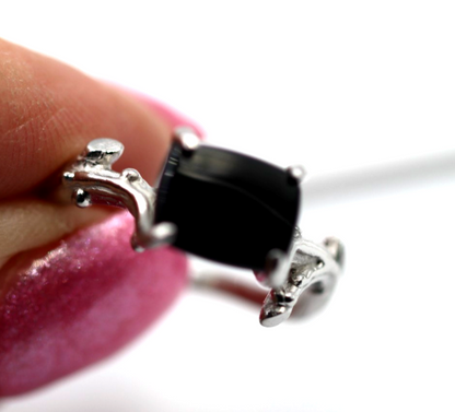 Genuine Size P Sterling Silver 925 Black Onyx Vine, Thorn Ring