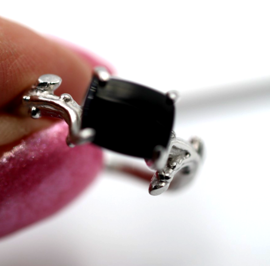 Genuine Size P Sterling Silver 925 Black Onyx Vine, Thorn Ring