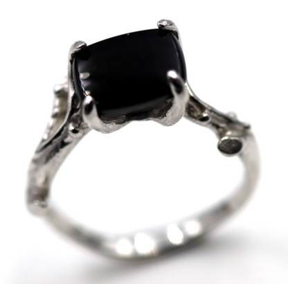Genuine Size P Sterling Silver 925 Black Onyx Vine, Thorn Ring